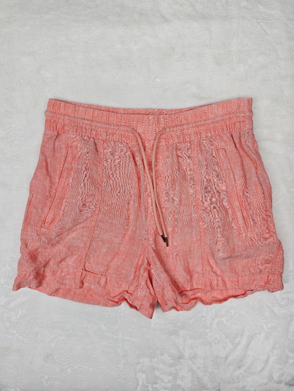 Athleta 100% Linen Drawstring Shorts Coral Resort Lightweight Summer Size 2